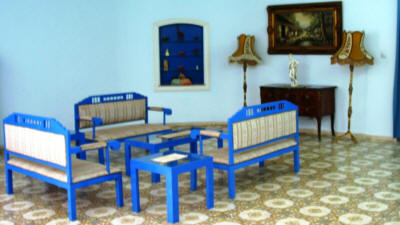 A blue-themed room at the Mavi kosk, Camlibel, near Guzelyurt, North Cyprus